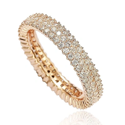 Suzy Levian Rosed Sterling Silver Micro-pave White Cubic Zirconia Eternity Band In Pink