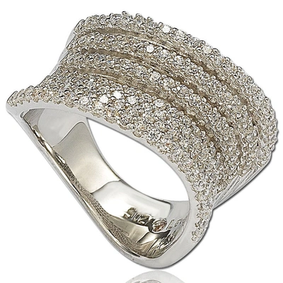 Suzy Levian Cubic Zirconia Sterling Silver Pave Wavy Crossing Ring In White
