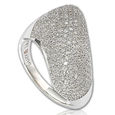 Suzy Levian Sterling Silver Pave Cubic Zirconia Diagonal Pave Ring In White