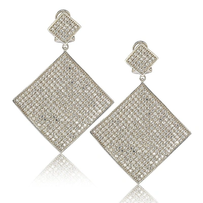Suzy Levian Sterling Silver Cubic Zirconia Pave Diamond Shape Earrings In White