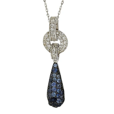 Suzy Levian Sterling Silver Sapphire And Diamond Accent Pave Tear Drop Pendant In Blue