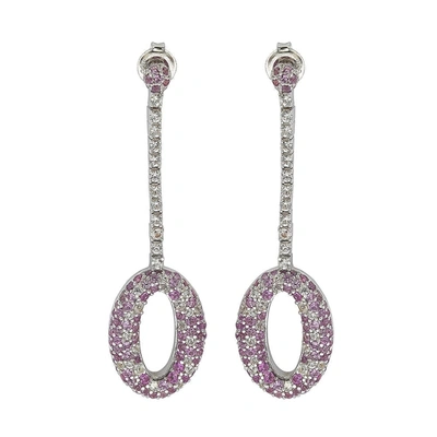 Suzy Levian Sterling Silver 4 2/3ct Tgw Pink Sapphire And Diamond Accent Pave Earrings