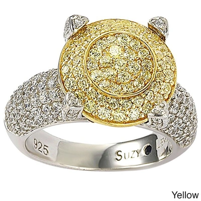 Suzy Levian Sterling Silver Pave Yellow Cubic Zirconia Ring