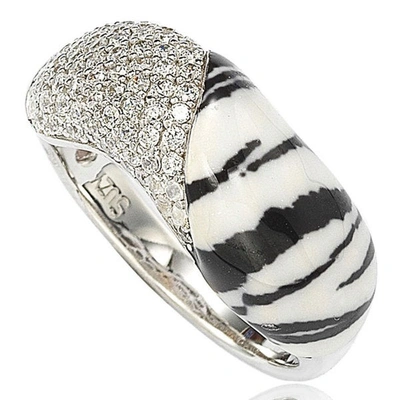 Suzy Levian Cubic Zirconia Sterling Silver Pave & Animal Print Ring In White