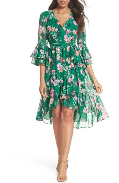 Ruffle sleeve floral faux wrap dress store eliza j