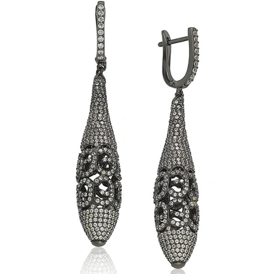 Suzy Levian Blackened Sterling Silver Cubic Zirconia Earrings