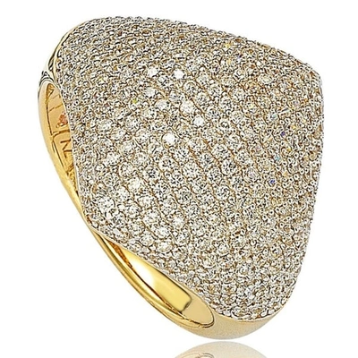 Suzy Levian Sterling Silver Pave Cubic Zirconia Modern Pave Ring In Yellow
