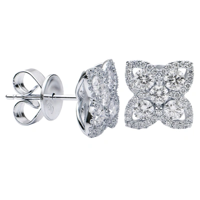Suzy Levian 18k White Gold & 0.91 Tcw Diamond Flower Cluster Stud Earrings