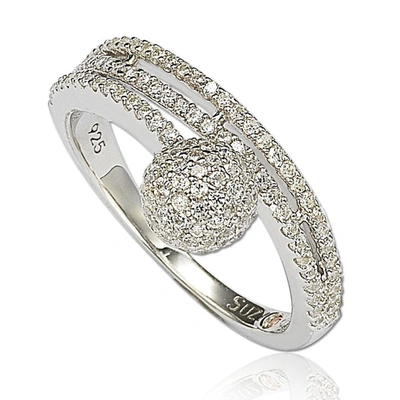 Suzy Levian Sterling Silver Cubic Zirconia Pave Ball Ring In White