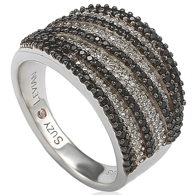 Suzy Levian Sterling Silver Pave White & Black Cubic Zirconia Ring In Brown