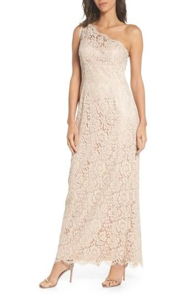 Eliza J One-shoulder Lace Gown In Champagne