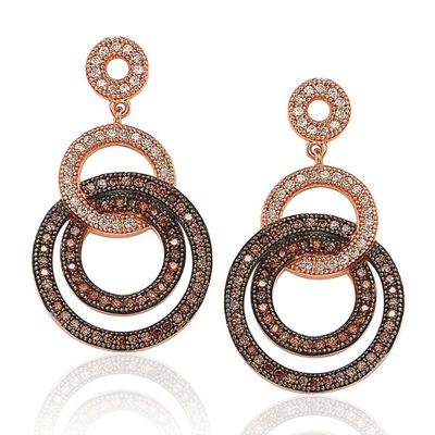 Suzy Levian Rose Plated Sterling Silver Brown Cubic Zirconia Circle Drop Dangle Earrings
