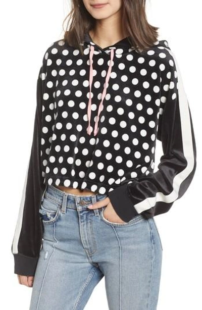 Juicy Couture Polka Dot Velour Crop Hoodie In Sorbet Pink And Tiger Lily