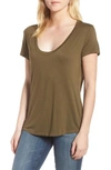 Splendid Deep U-neck Tee In Olivine