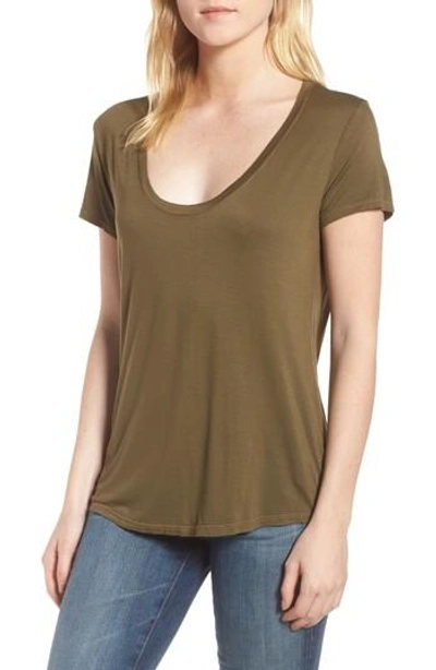 Splendid Deep U-neck Tee In Olivine