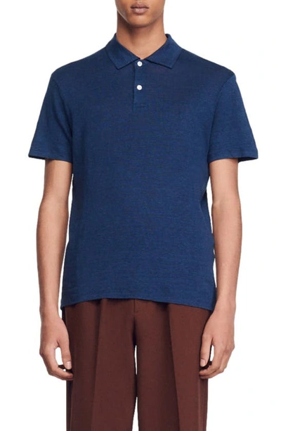 Sandro Beach Linen Polo In Bleus