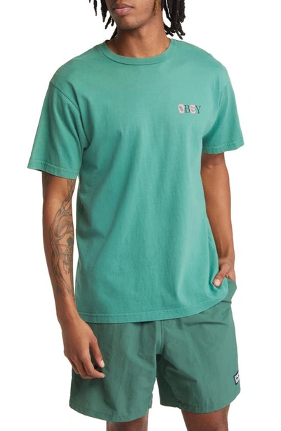 Obey Either Or Organic Cotton Graphic T-shirt In Green
