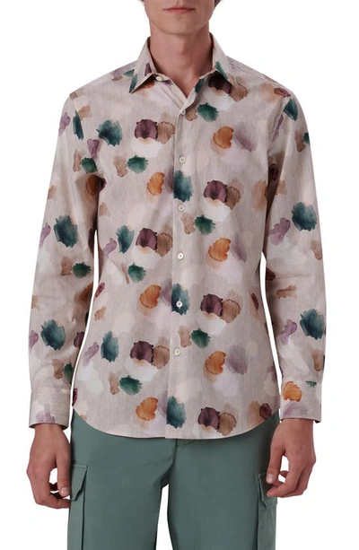Bugatchi Shaped Fit Abstract Print Stretch Cotton Button-up Shirt In Sand