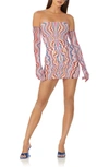 Afrm Danni Snakeskin Print Minidress With Gloves In Multi Pink Wave
