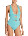 Isabella Rose Beach Solids Strappy One Piece Swimsuit In Caribbean