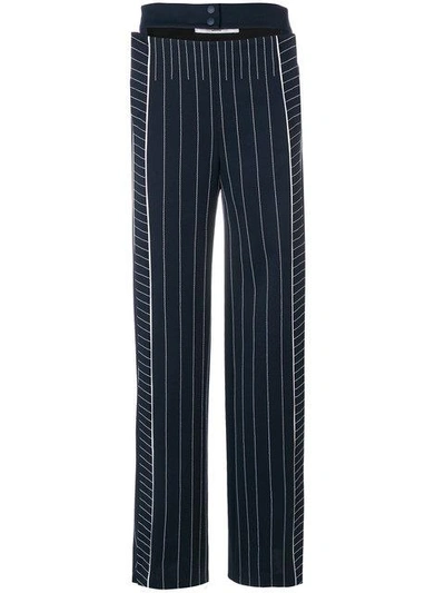 Valentino Straight Leg Belted Pinstripe Trousers In Blue