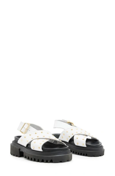 Allsaints Cosmo Stud Slingback Sandal In Chalk White/ Brass