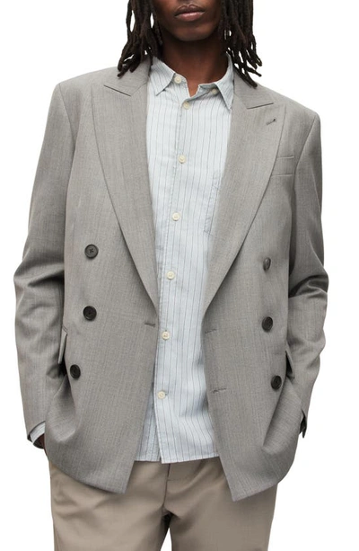 Allsaints Anori Double Breasted Wool Blend Sport Coat In Light Grey