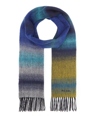 Paul Smith Faded Stripe Cashmere Blend Scarf In Blue