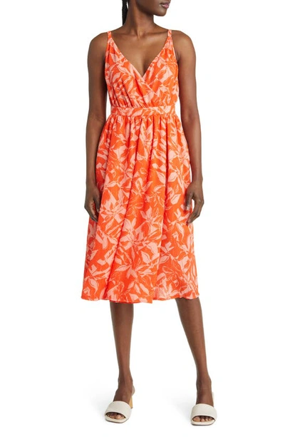 Chelsea28 Floral Wrap Bodice Dress In Orange- Peach Sliced Floral