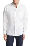 Peter Millar Coastal Garment Dyed Linen Button-up Shirt In White