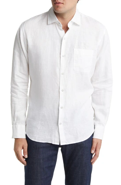 Peter Millar Coastal Garment Dyed Linen Button-up Shirt In White