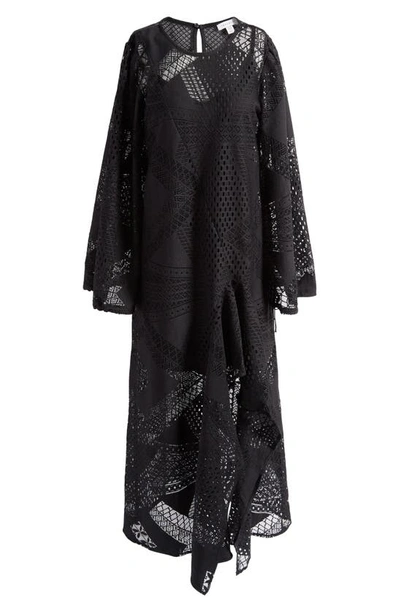 Topshop Mixed Lace Long Sleeve Dress In Black