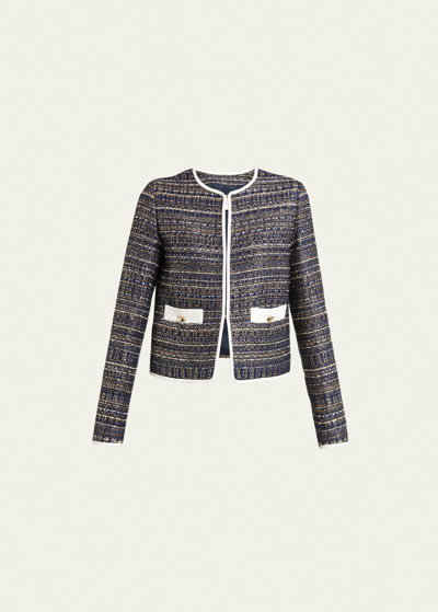 Valentino Tweed Party Short Jacket In Navy_gold_avorio