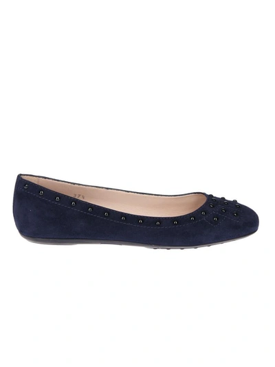 Tod's Pebbled Ballerinas In Blue
