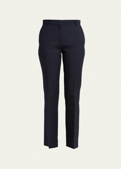 Valentino Crepe Couture Slim-fit Wool Pants In Navy