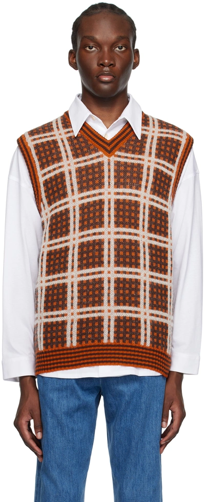 Marni Checked Wool-blend Jumper Waistcoat In Lobster