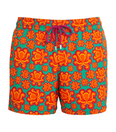 Vilebrequin Moorise Straight-leg Mid-length Printed Recycled Swim Shorts In Orange