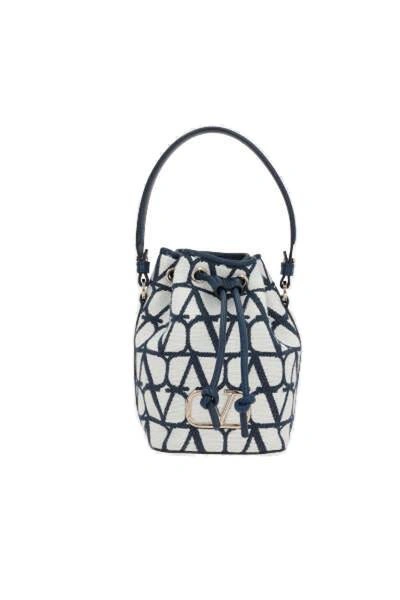 Valentino Garavani Toile Iconographe Vlogo Mini Bucket Bag In Blue White