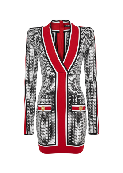Balmain Monogram Print Knitted Dress In Multicoloured