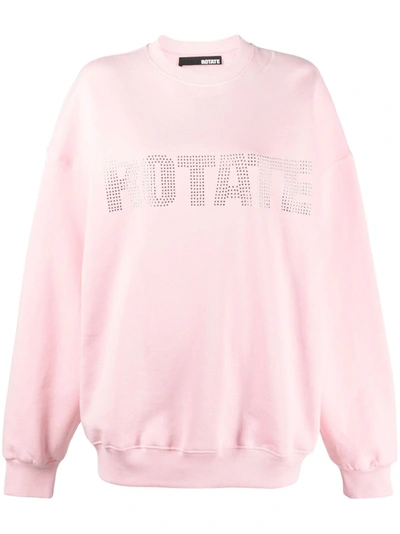 Rotate Birger Christensen Rotate Sunday Womens Almond Blossom Crystal-embellished Logo-print Organic-cotton Sweatshirt In Pink