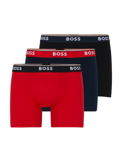 Hugo Boss Three-pack Of Boxer Briefs With Logo Waistbands In Patterned