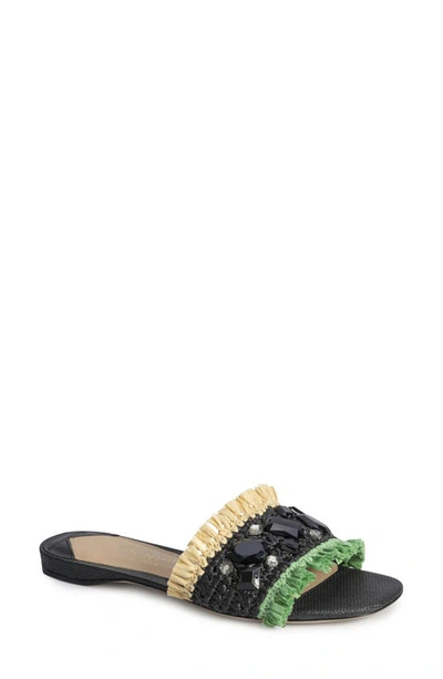 Kate Spade Bora Bora Slide Sandals In Black/ Natural/ Mint