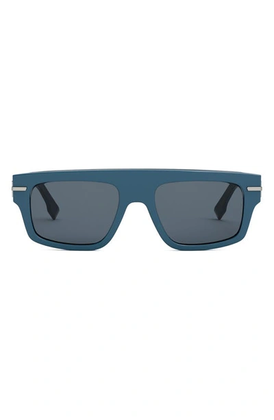 Fendi Graphy Rectangular Sunglasses, 54mm In Blue/gray Solid