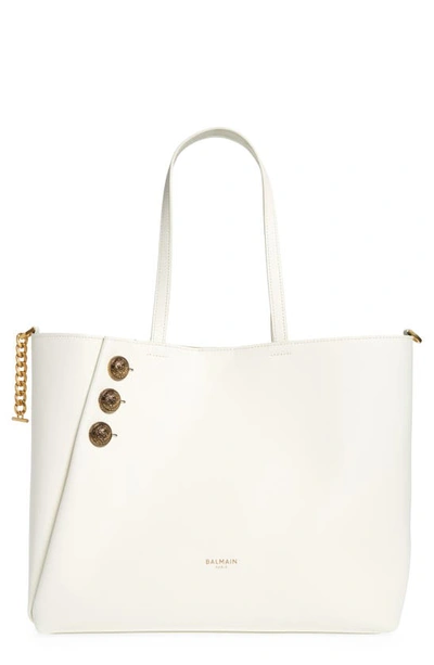 Balmain Embleme Large Leather Shopping Tote With Removable Pouch In 0da Cream