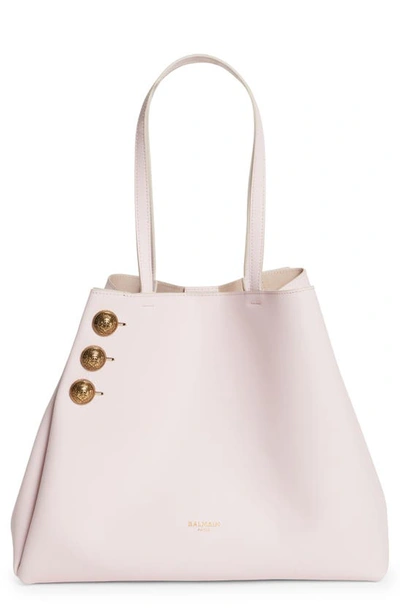 Balmain Embleme Large Leather Shopping Tote With Removable Pouch In Pink