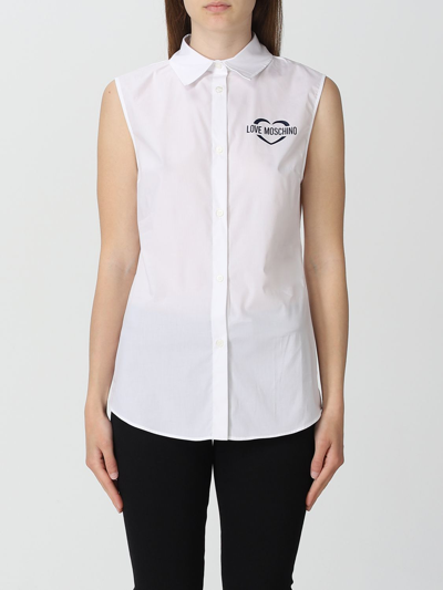 Love Moschino Logo Printed Sleeveless Shirt In White