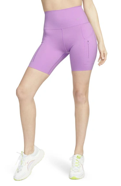 Nike Women's Go Firm-support High-waisted 8" Biker Shorts With Pockets In Purple
