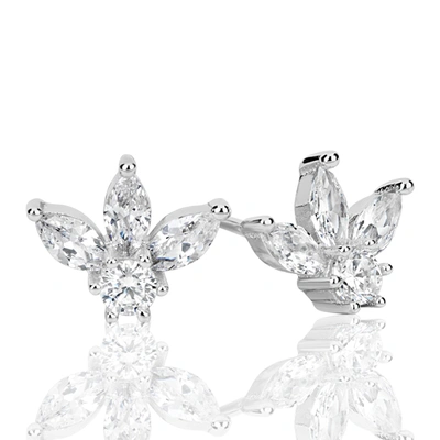 Suzy Levian Sterling Silver Cubic Zirconia Half Flower Cluster Earrings In White