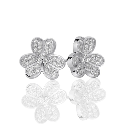 Suzy Levian Sterling Silver Cubic Zirconia 3-flower Petal Earrings In White