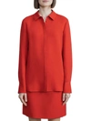 Lafayette 148 Womens Silk Long-sleeve Button-down Top In Red
